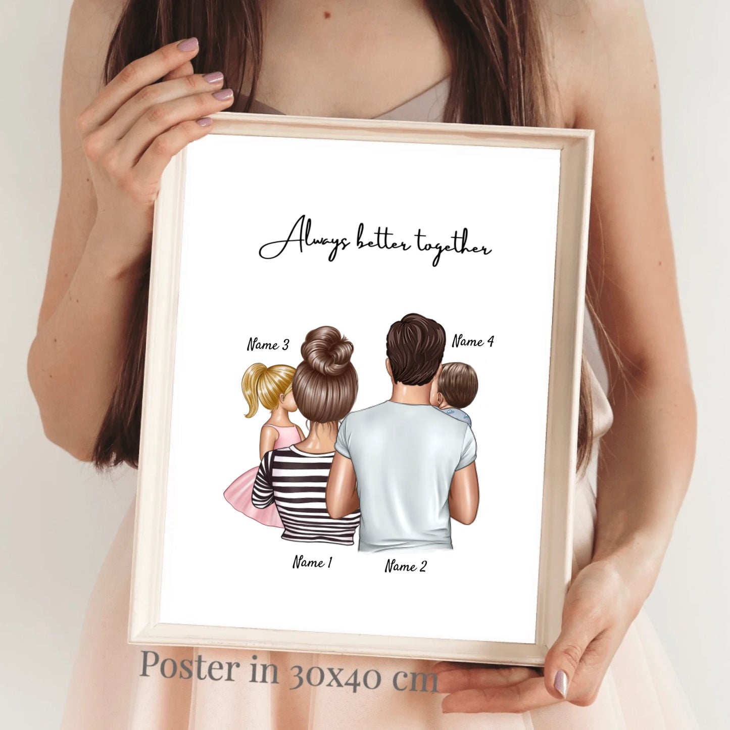 Famiglia felice - Poster Personalizzato (Genitori con 1-4 bambini)