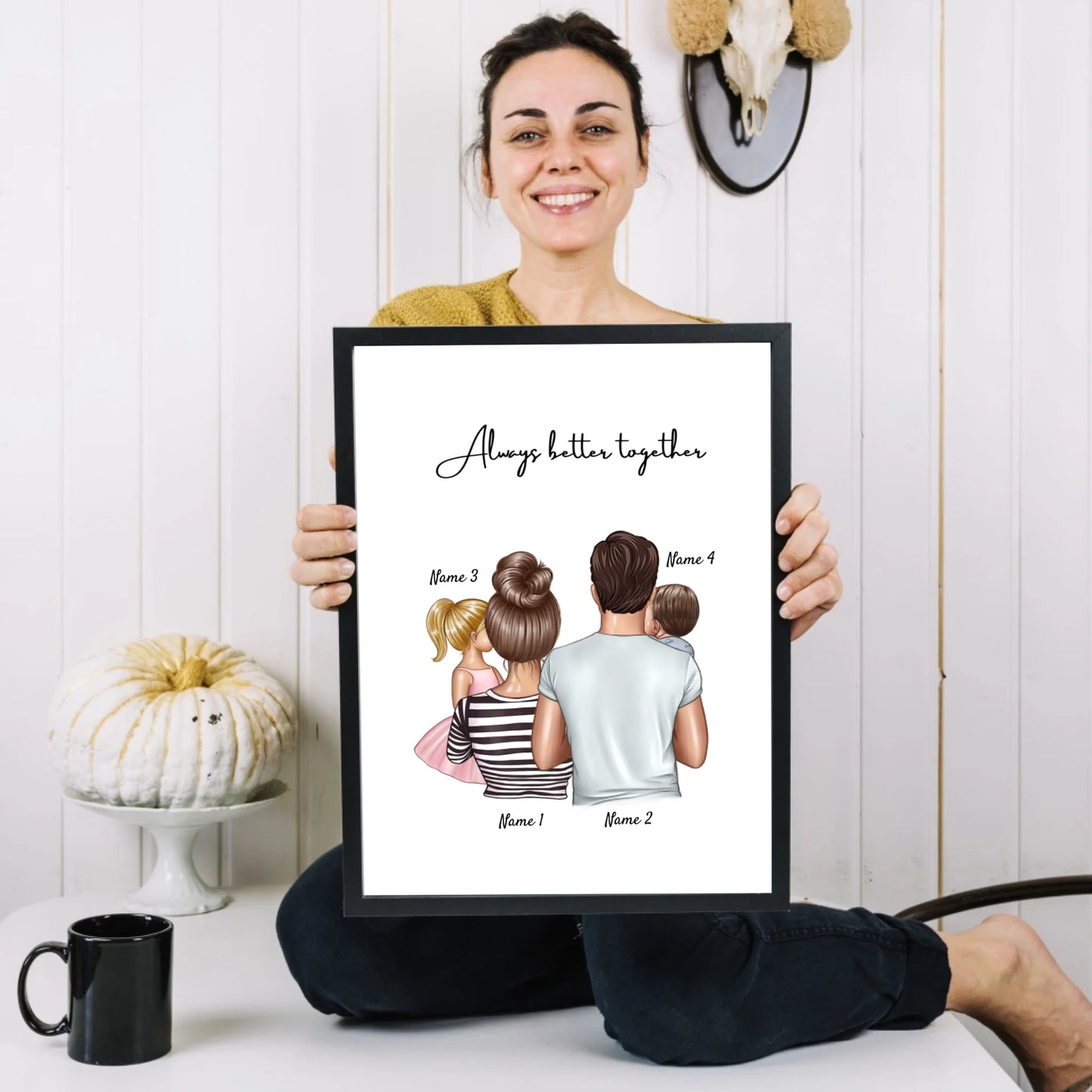 Famiglia felice - Poster Personalizzato (Genitori con 1-4 bambini)