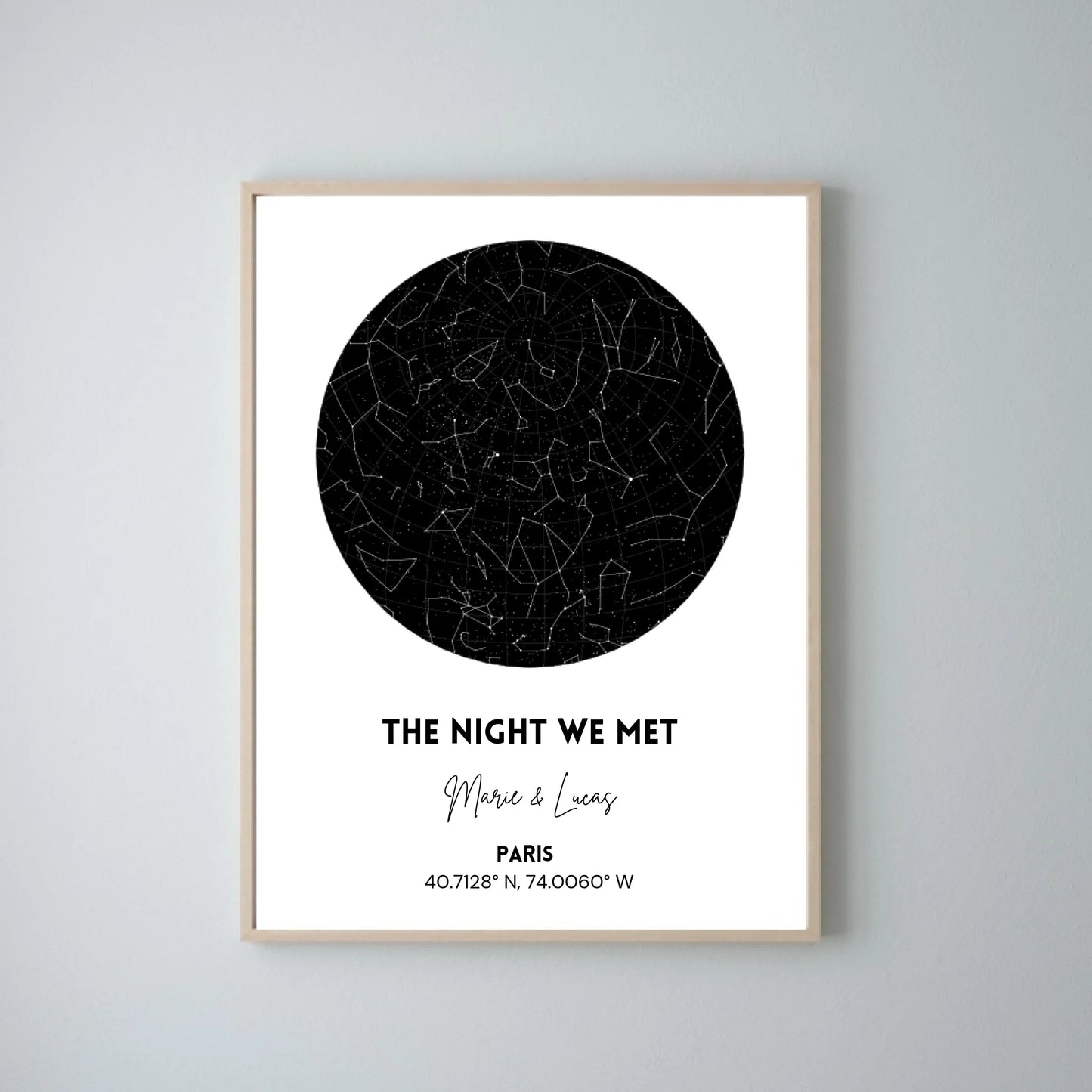 Notre ciel étoilé, The night we met - Poster personnalisé avec carte du ciel, signe astrologique