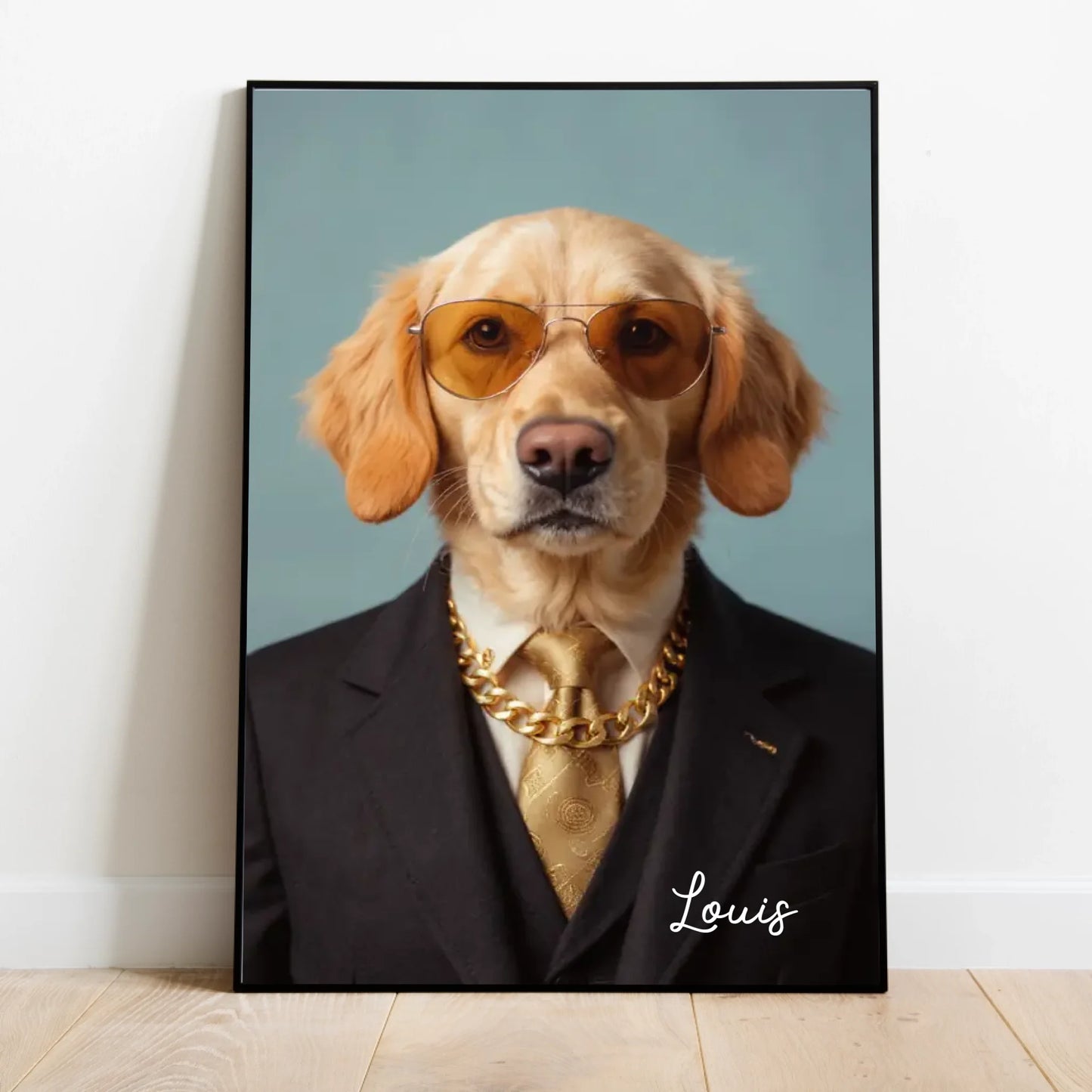 Lustiges Haustier Portrait - Personalisiertes Poster mit Fotoupload in unterschiedlichen Stilen (Hund, Katze im Anzug, als Superheld, Astronaut, etc.)