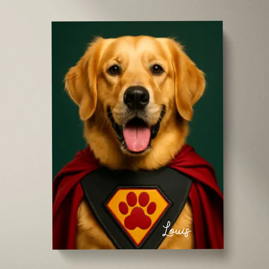Lustiges Haustier Superhelden Portrait - Personalisiertes Poster mit Fotoupload in unterschiedlichen Stilen (Hund, Katze als Superheld, Astronaut, etc.)