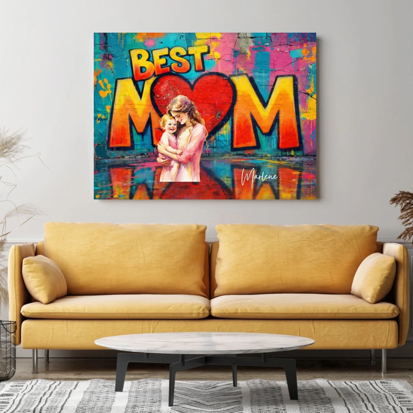 Personalisiertes Foto-Poster Best Mom Graffitiwand/ Aquarell Stil (Bild von Mutter hochladen)