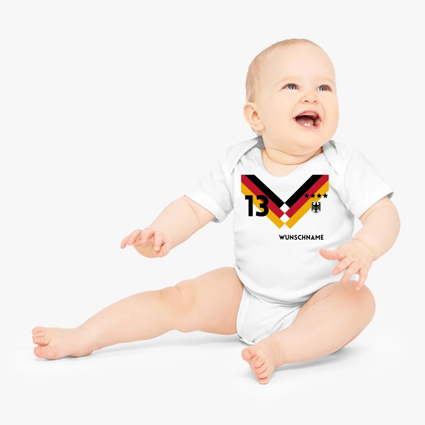 Deutschland Fußball Trikot Strampler - Personalisierter Baby-Onesie, Body mit anpassbarem Namen und Trikotnummer, 100% Bio-Baumwolle, WM 2026