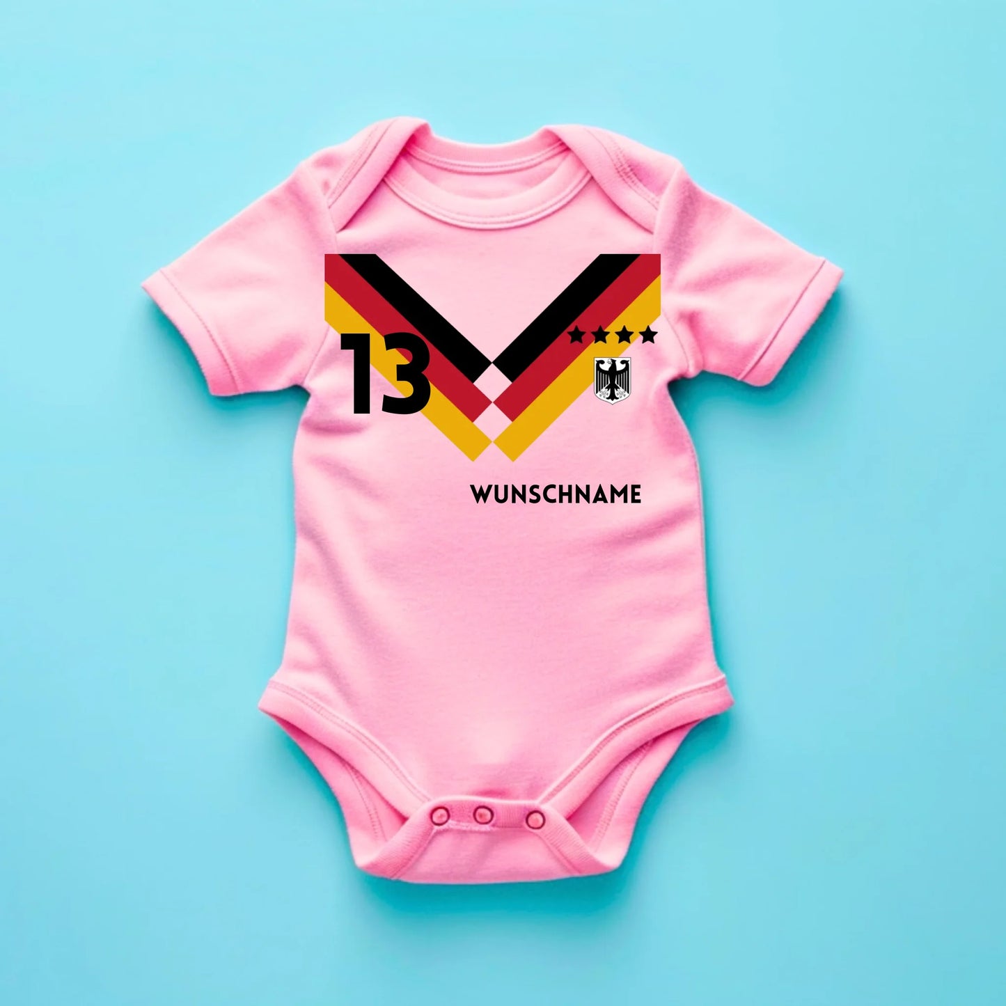 Deutschland Fußball Trikot Strampler - Personalisierter Baby-Onesie, Body mit anpassbarem Namen und Trikotnummer, 100% Bio-Baumwolle, WM 2026