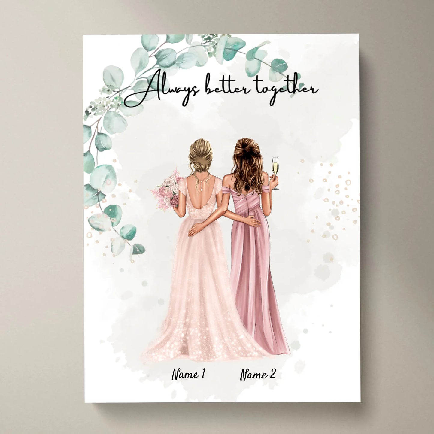Sposa & damigella d'onore - Poster Personalizzato per il fidanzamento/matrimonio