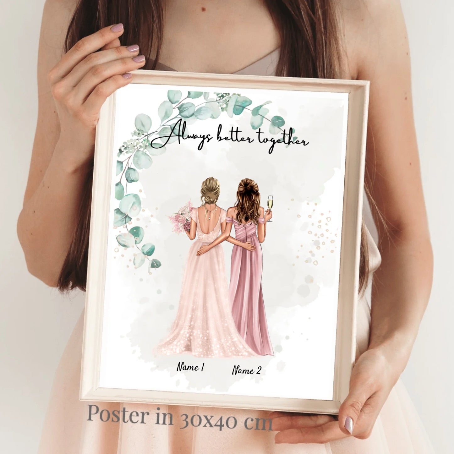 Sposa & damigella d'onore - Poster Personalizzato per il fidanzamento/matrimonio