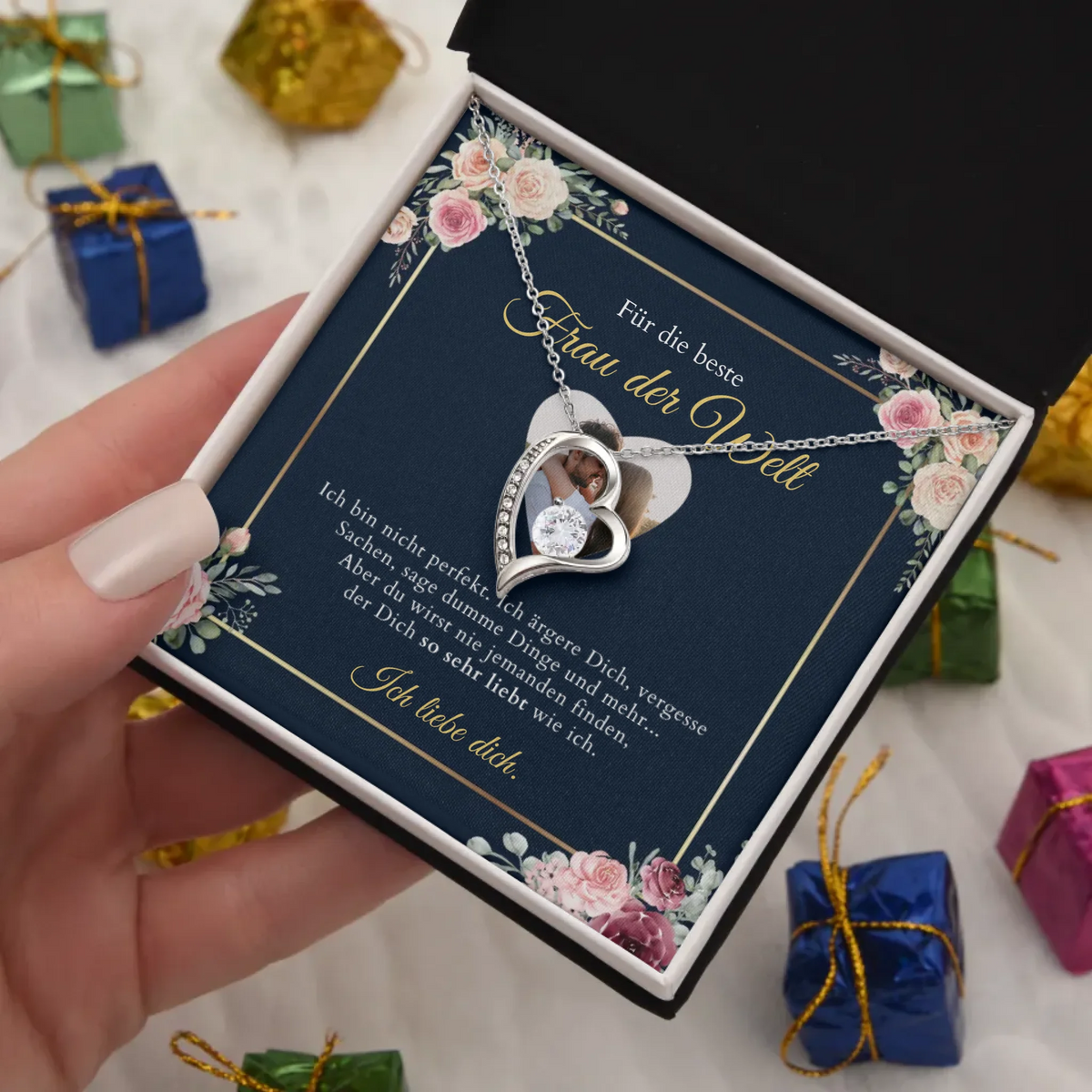 Forever Love "Beste Frau" - Halskette mit Herzanhänger & personalisierter Foto-Karte