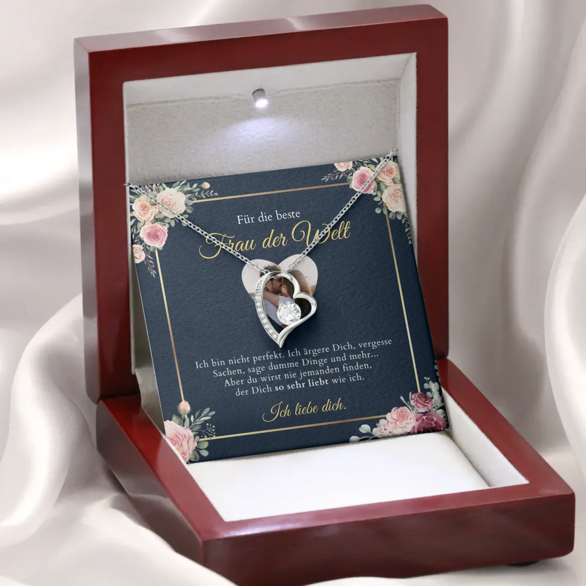 Forever Love "Beste Frau" - Halskette mit Herzanhänger & personalisierter Foto-Karte
