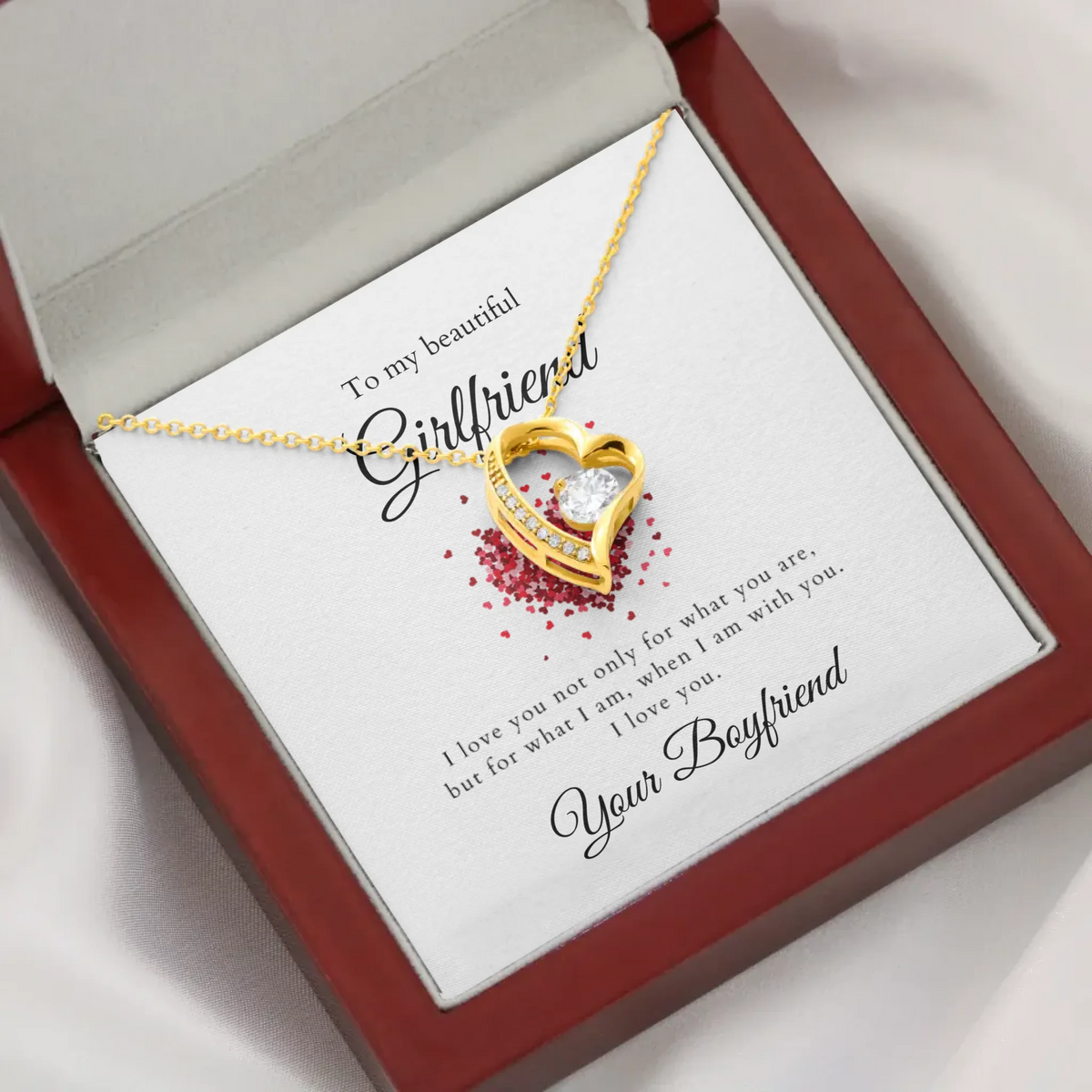 To my beautiful Girlfriend - Halskette mit Herzanhänger & personalisierter Karte