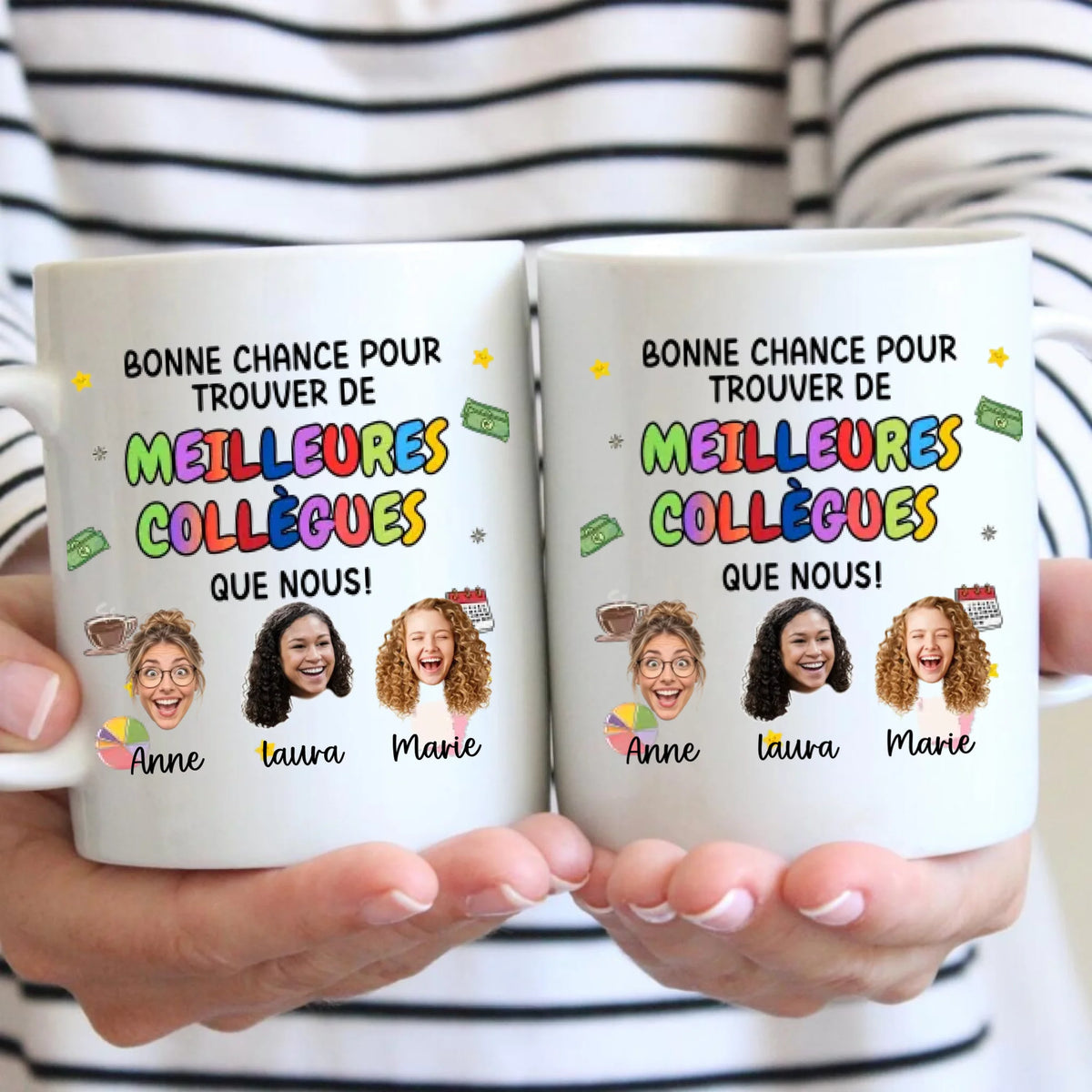 Cadeau d'adieu amusant pour des collègues : « Bonne chance » avec des visages découpés (1 à 4 personnes)