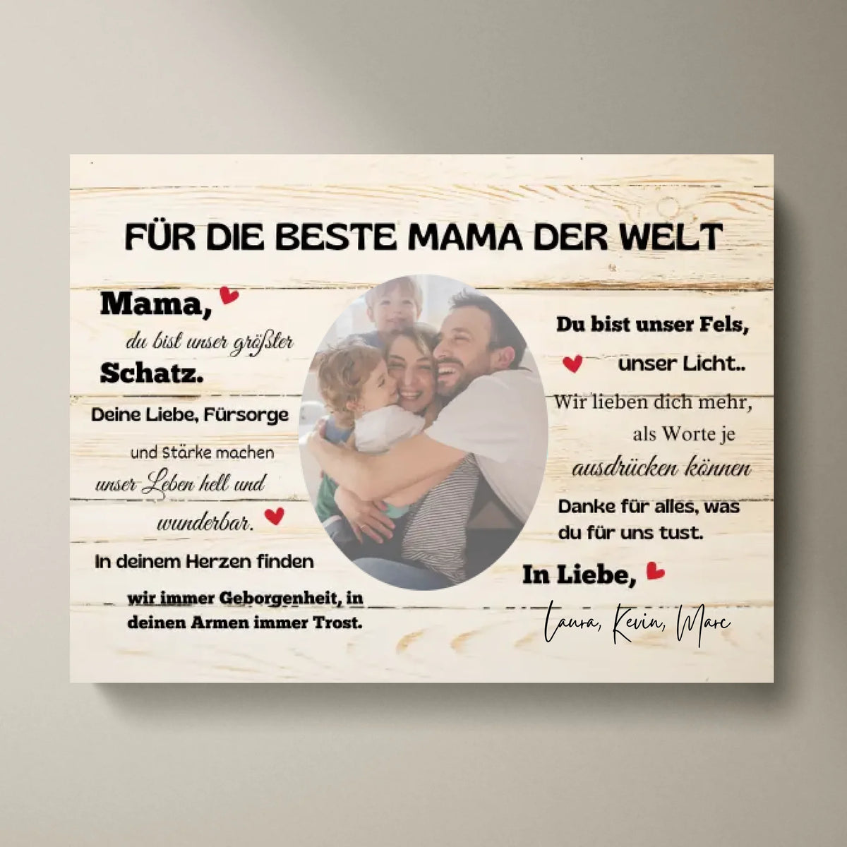 Für die beste Mama der Welt - Personalisierte Foto Leinwand Familie