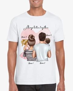 Famille heureuse - T-shirt personnalisé (parents & 1-4 enfants)