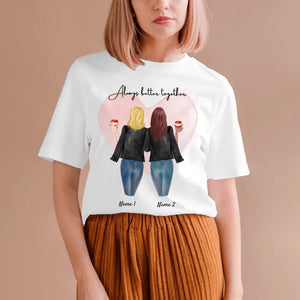 Beste Freundinnen Lederjacke mit Getränk - Personalisiertes T-Shirt (2-3 Personen)