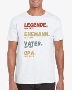 Für Opa - Legende seit - Personalisiertes T-Shirt für Väter & Großväter (100% Baumwolle, Unisex)