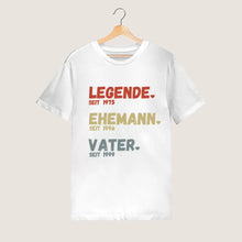 Carica l&#39;immagine nel visualizzatore di Gallery, Für Papa - Legende seit, Ehemann seit, Vater seit - Personalisiertes T-Shirt für Väter (100% Baumwolle, Unisex)
